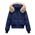 thumbnail image 5 of Women's Winter Parka with Fur Collar, Thickened Warm Puffer Style Cotton Coat, Thermal Short Jacket for Cold Weather, Classic Bomber Style Outerwear, Comfortable Casual Winter Jacket for Women Blue, 5 of 5