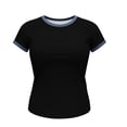 thumbnail image 5 of GUACER Women's Short Sleeve T Shirts Fashion Contrast Denim Trim Crew Neck Casual Tops Slim Fit Tee, 5 of 5