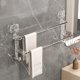 thumbnail image 1 of Toallero Retráctil de Doble Barra con Ventosas | Montaje en Pared de Plástico y Acero Inoxidable para Baño | Ahorro de Espacio sin Taladro para Toallas, Batas y Artículos de Tocador | Gris/Blanco, 1 of 6