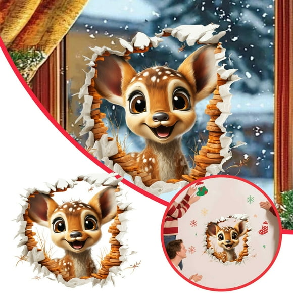 Hearth & Gear Festive Reindeer Wall Decal Sticker For Window Door Glass And Seasonal Party Stickers Toddlers Laptop Stickers for Men Retractable Screen Baby Monthly Stickers Dinosaur Skateboard