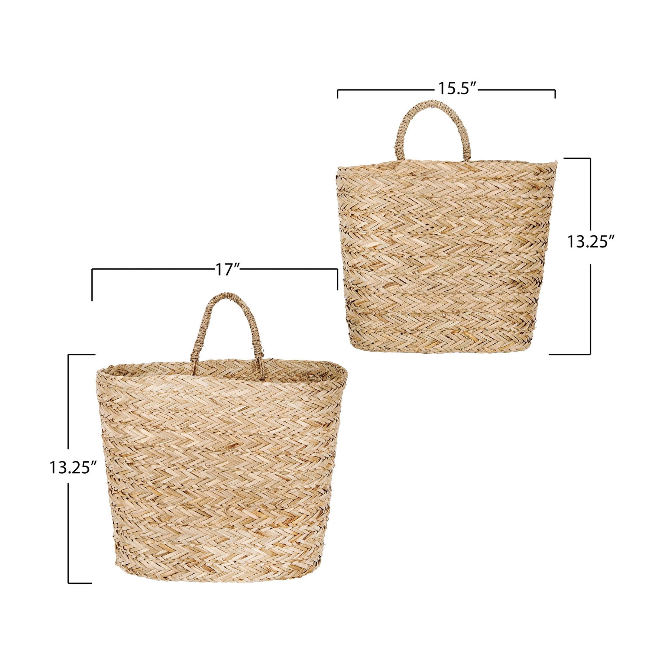 Creative Co-Op Handwoven Seagrass Wall Mount Baskets with Handles, Natural, Set of 2