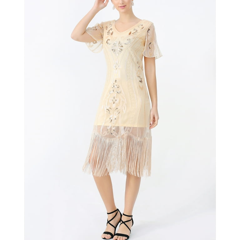 Whitewed Roaring Twenties Party Dress 1920s Formal Dresses Cocktail Party Evening Wear Short Sleeve, Women's, Size: 12-14, Beige Whitewed Roaring Twenties Party Dress 1920s Formal Dresses Cocktail Party Evening Wear Short Sleeve, Women's, Size: 12-14, Beige