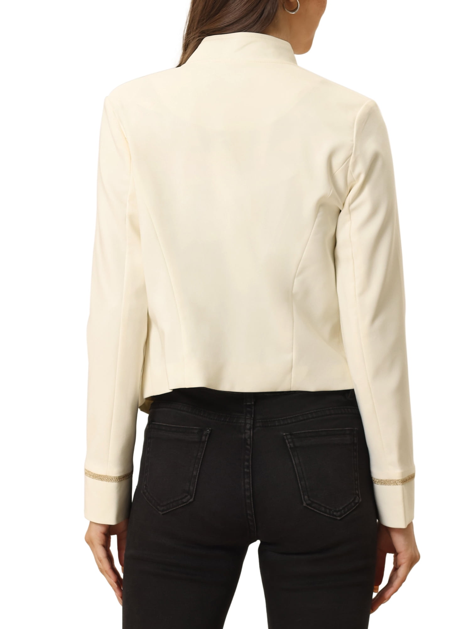 Unique Bargains Women's Steampunk Open Front Button Decor Casual Jackets XL Beige