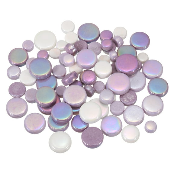 100g Round Mosaic Tiles for Crafts, Multi-Size Iridescent Glass Bulk for DIY Art, Home Decoration(Mixed Purple)