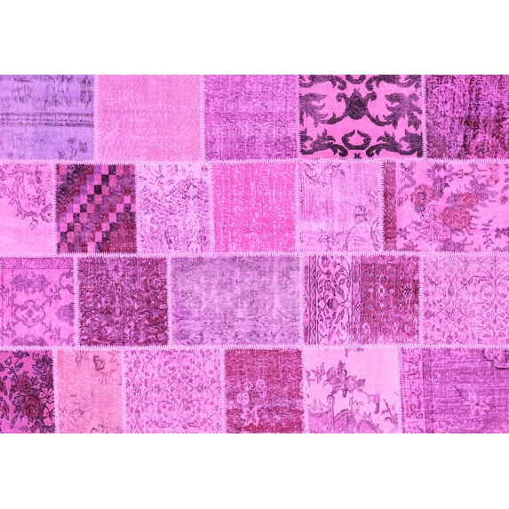 Ahgly Company Machine Washable Indoor Rectangle Patchwork Pink Transitional Area Rugs, 4' x 6'