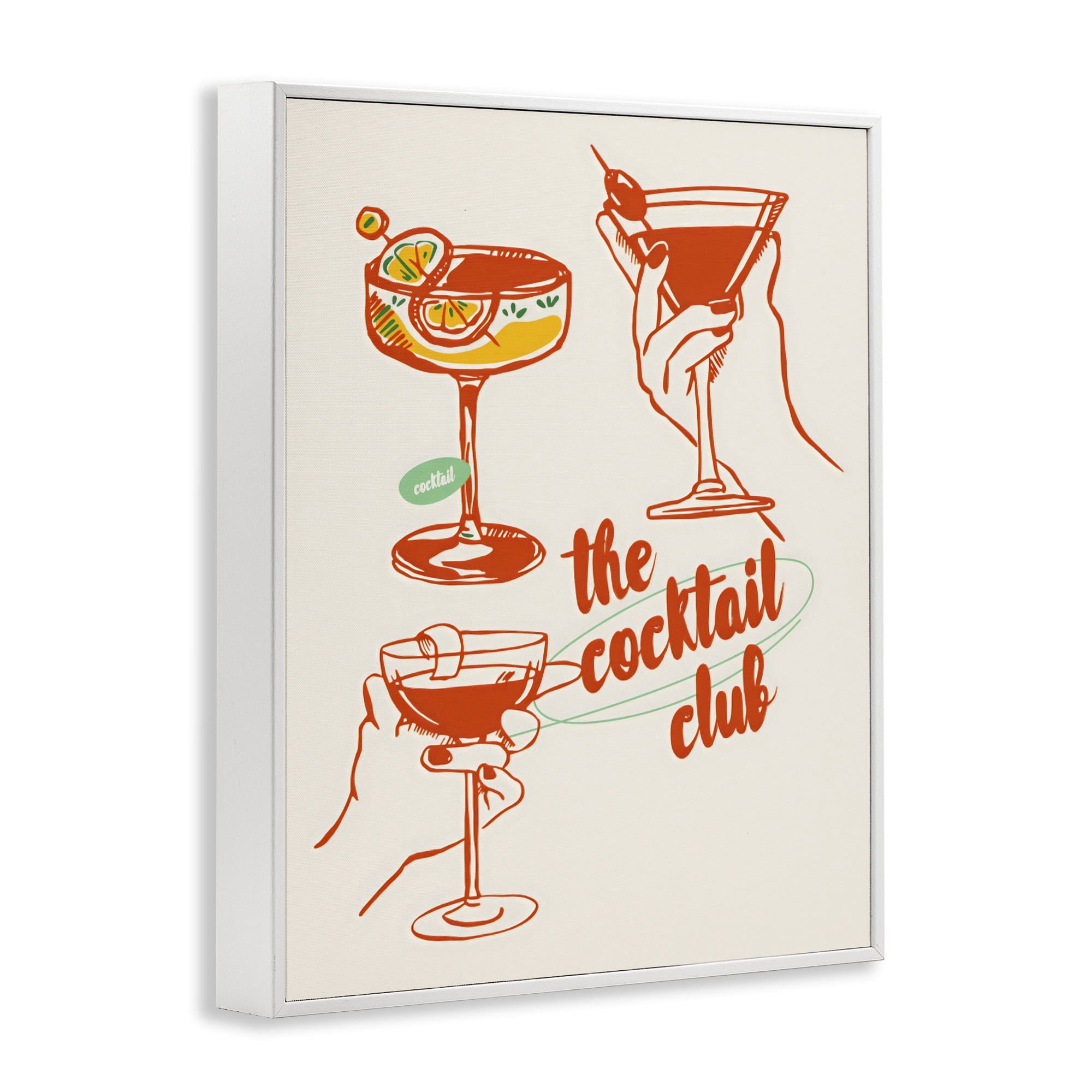 Stupell Industries Cocktail Club Toasting Glasses White Framed Giclee Art, design by The Prints Vibe