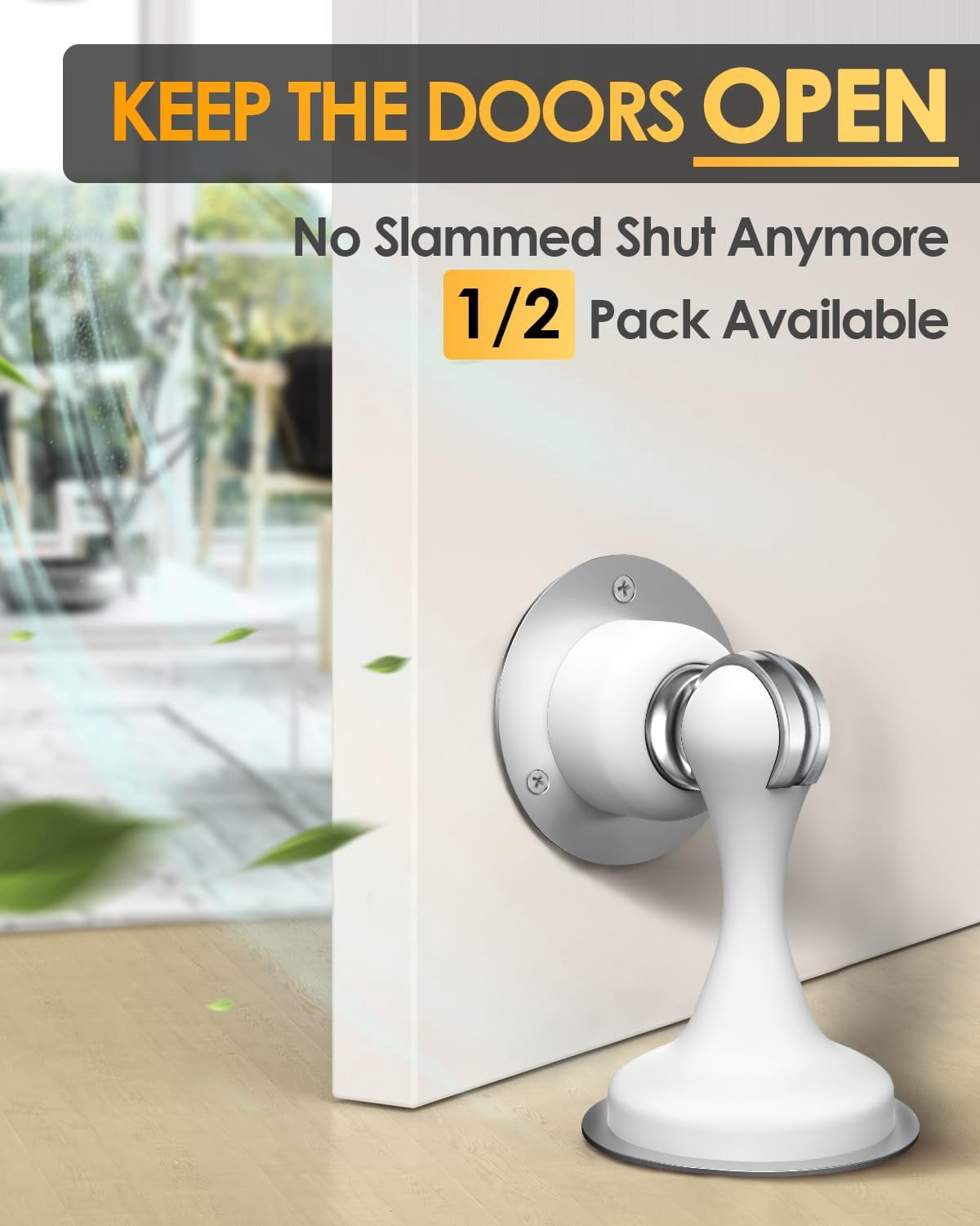 JJEAN-Magnetic Door Stoppers 2 Pack, Door Stops for Wall and Floor Mounting, Door stoppers for Bottom of Door Door Holder Keep Door Open, No Drilling Door Stop with 3D Adhesive Tapes