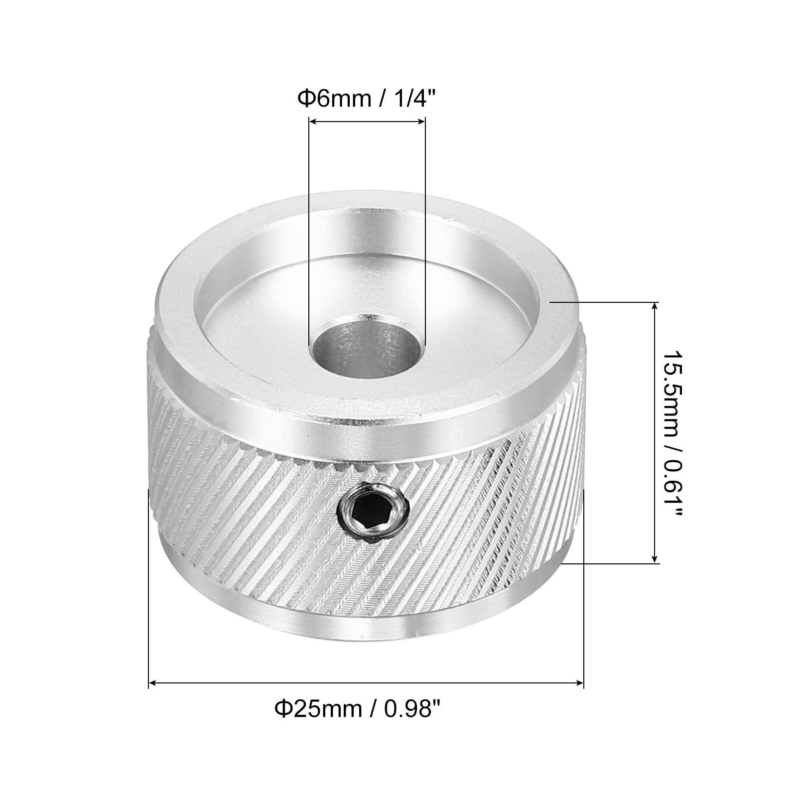 Uxcell 6 Pcs Aluminium Potentiometer Knobs, 1/4" (6mm) Universal Volume Tone Control Knobs for Guitar, Bass, Twill 5/8" Silver