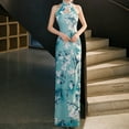 thumbnail image 3 of Cheongsam Women Sexy Backless Dress Sleeveless Floral Vintage Dress Long Qipao S to 5XL, 3 of 7