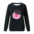 thumbnail image 4 of WREESH Women's Pink Ribbon Sweatshirt Floral Graphic Long Sleeve Breast Cancer Awareness Top Black, 4 of 5