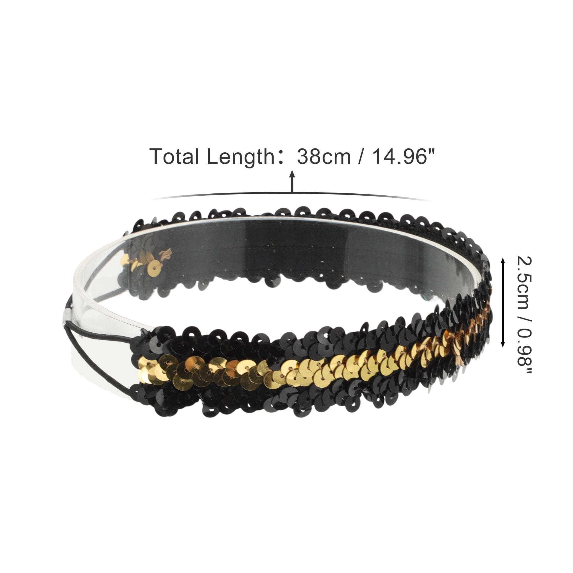 Unique Bargains Elastic Band Sequins Headbands 1 Pc Black Gold Tone