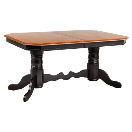 Antique Trestle Table Sunset Trading Double Pedestal Trestle Dining Table in Antique Black with Cherry Finish Butterfly Top ()
