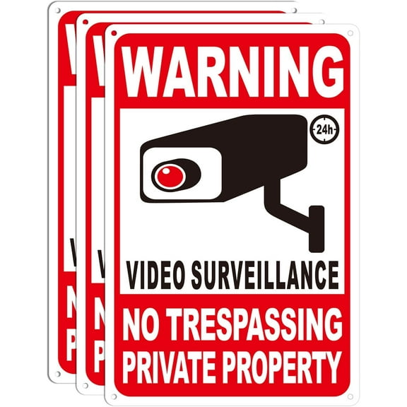 4-Pack Private Property No Trespassing Signs, 12"x8" Video Surveillance Signs Outdoor with Reflective Material, Warning Signs for Property Security and Home/Yard Camera Signs