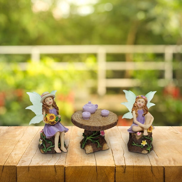 Estatua de resina,Accesorios de jardín de hadas Decoración de estatuillas en miniatura,Figura del hogar de la estatua de resina del tema del té de la tarde,Decoración de casa de muñecas