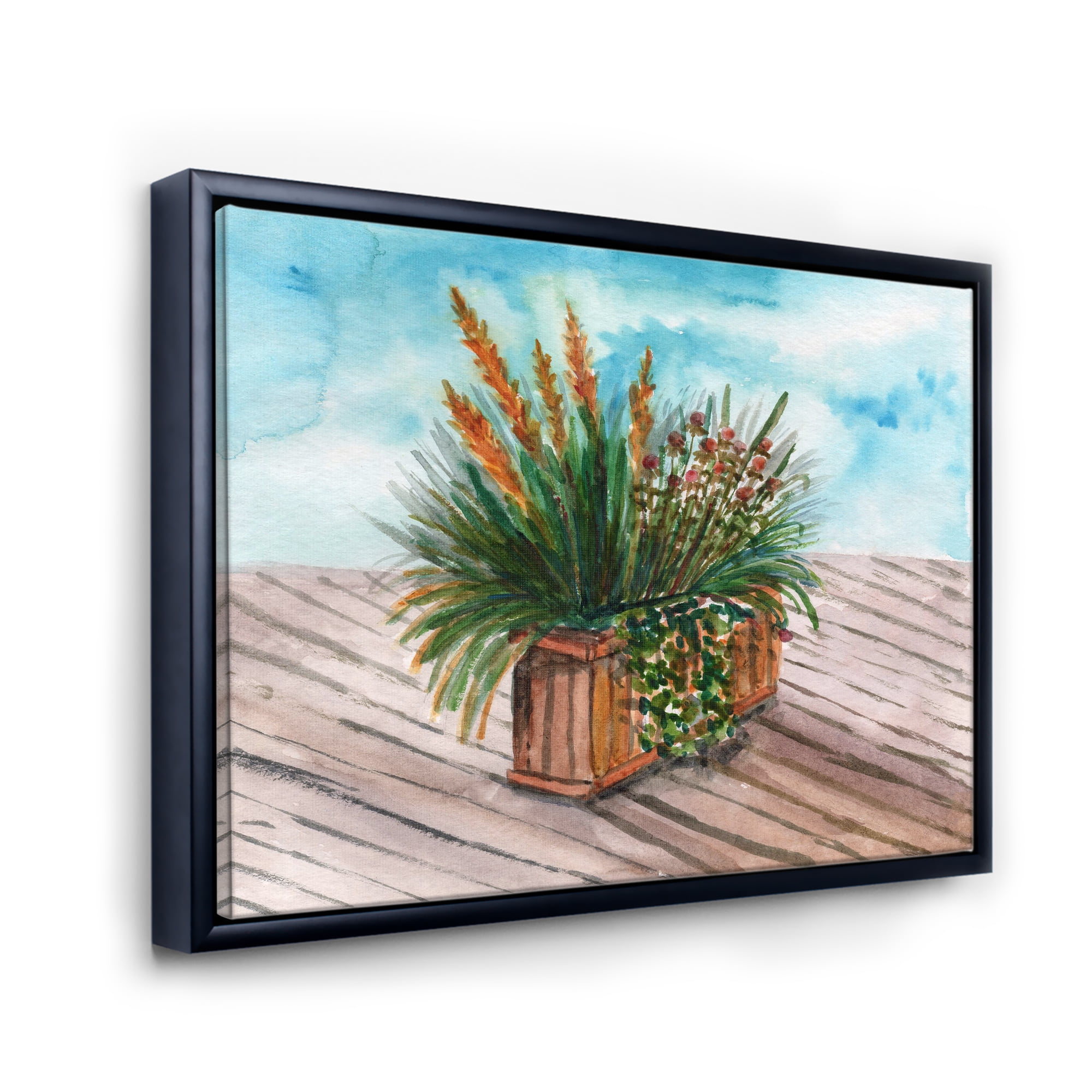 Designart 'Green Stems With Yellow Spikelets of Houseplant' Traditional Framed Canvas Wall Art Print