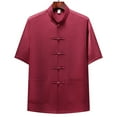 thumbnail image 2 of Mens Shirts Under $10 Men's Mandarin Collar Kung Fu Shirts Short Sleeve Summer Chinese Traditional Tai Chi Frog-Button Shirt Red S, 2 of 4