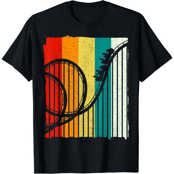 Retro Vintage Roller Coaster Amusement Park T-Shirt Black 3X-Large