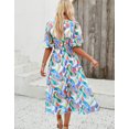 thumbnail image 4 of Alsol Lamesa V Neck Summer Dress for Women Short Lantern Sleeve Casual Loose Boho Vintage Print Midi Dress Green, 4 of 6