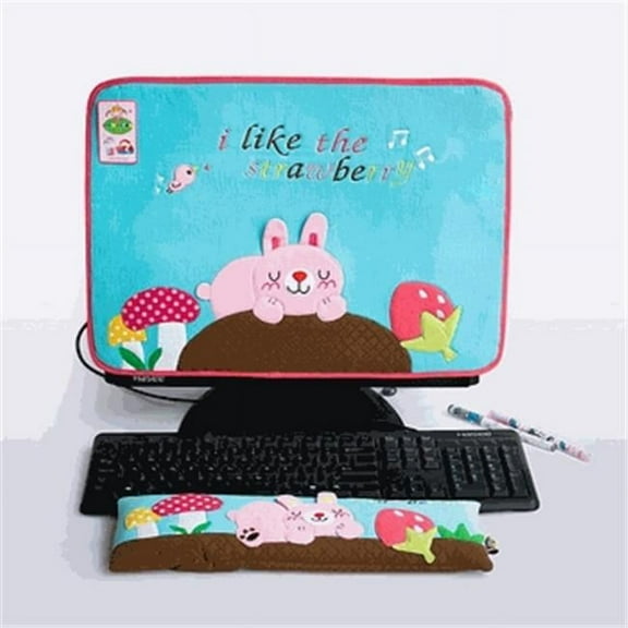 BE-16-BLUE 17 in. Embroidered Applique Fabric Art Monitor Screen Cover & Wrist Rest Pad  Strawberry