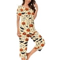 thumbnail image 6 of Juesizh Pajamas for Women Set Plus Size Halloween Print Loungewear Casual Comfy Short Sleeve Capris Pajamas, S-3XL, 6 of 7
