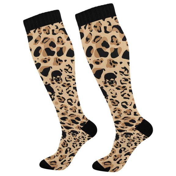 joogoo Leopard Skulls Print Socks Women Men Knee High Sock