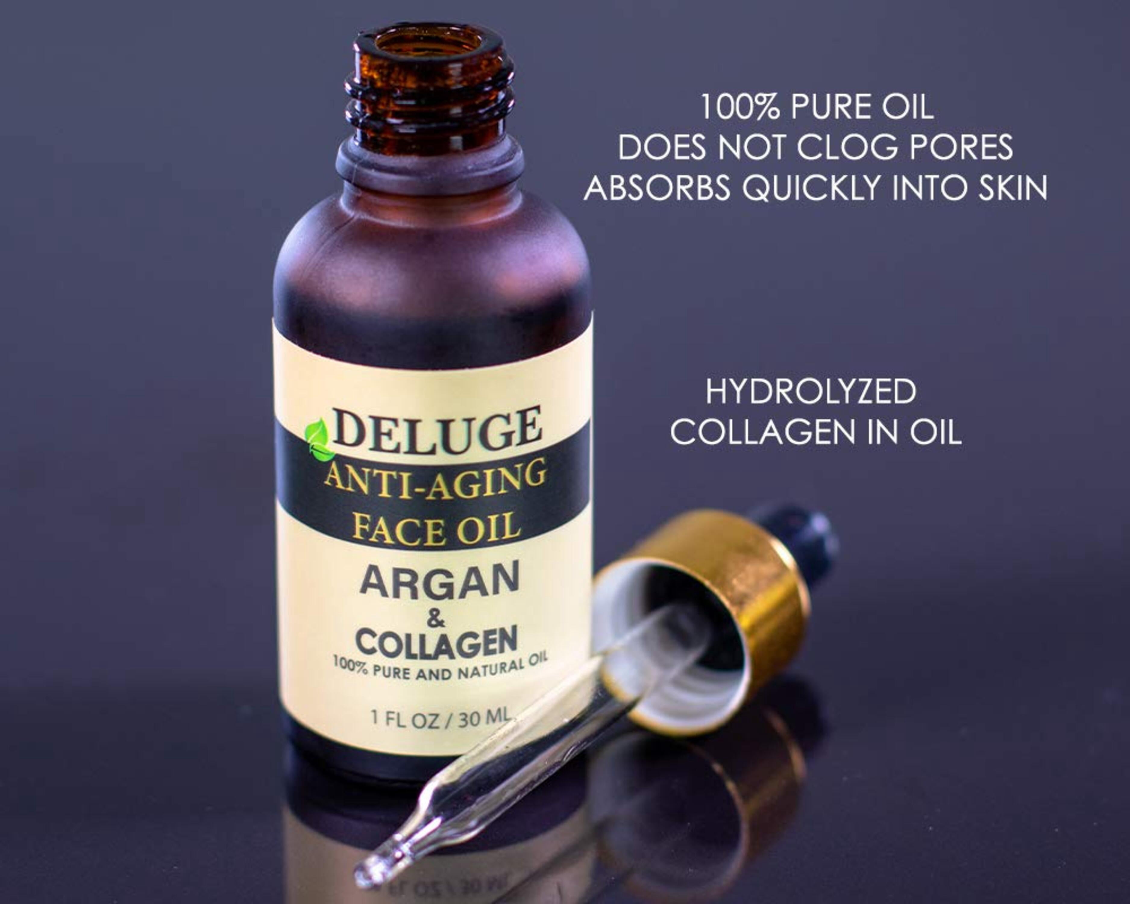 Deluge’s Collagen Face Oil with Argan Oil - 100% Natural, Anti Aging & Skin Firming Formula (1 FL oz)