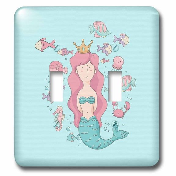 3dRose, Ocean Underwater Mermaid and Swimming Fish Illustration for Kids, double toggle switch