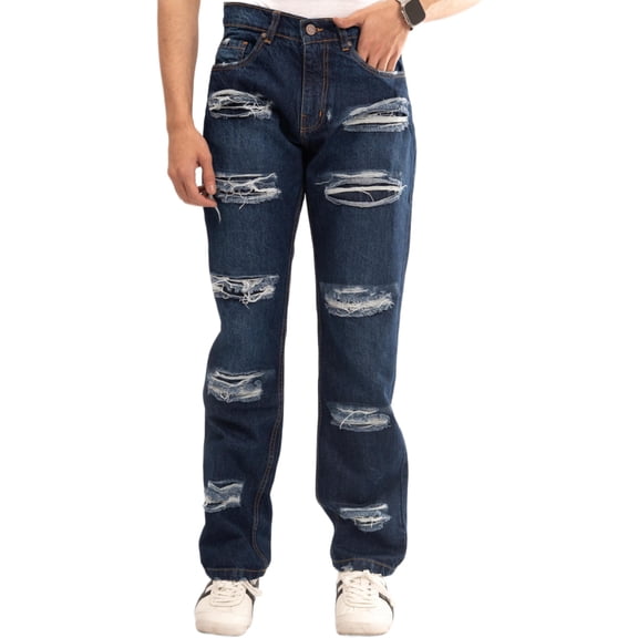 Men's Ripped Jeans Relaxed Straight Denim Pants - Blue, Waist 32