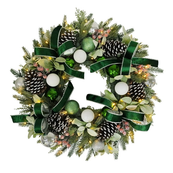 Puleo International 26" Pre-Lit Artificial Adorned Christmas Wreath
