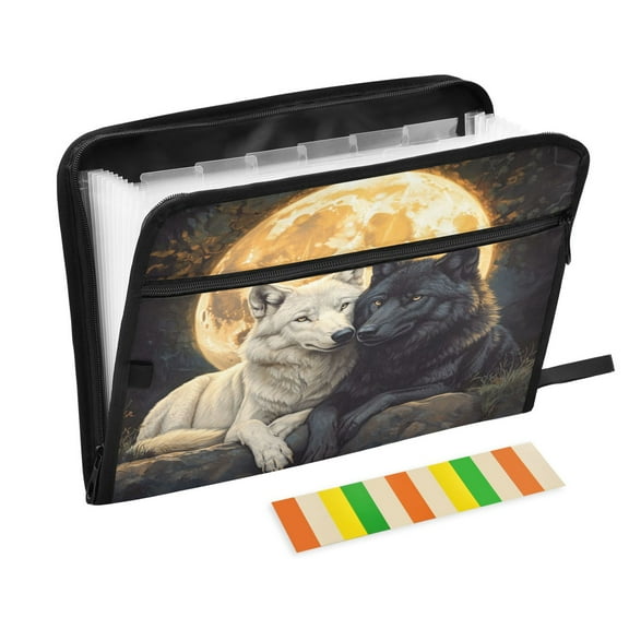 WOBOGO Cozy Two Wolves Expanding File Folder Letter Size Accordion Filing Organizer 13 Pocket Separate Organ Pocket