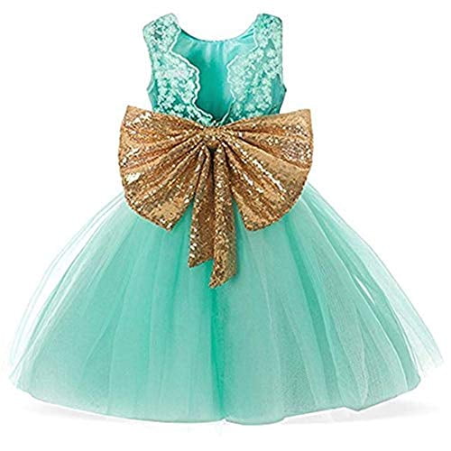 Mint Green and Gold Flower Girl Dress