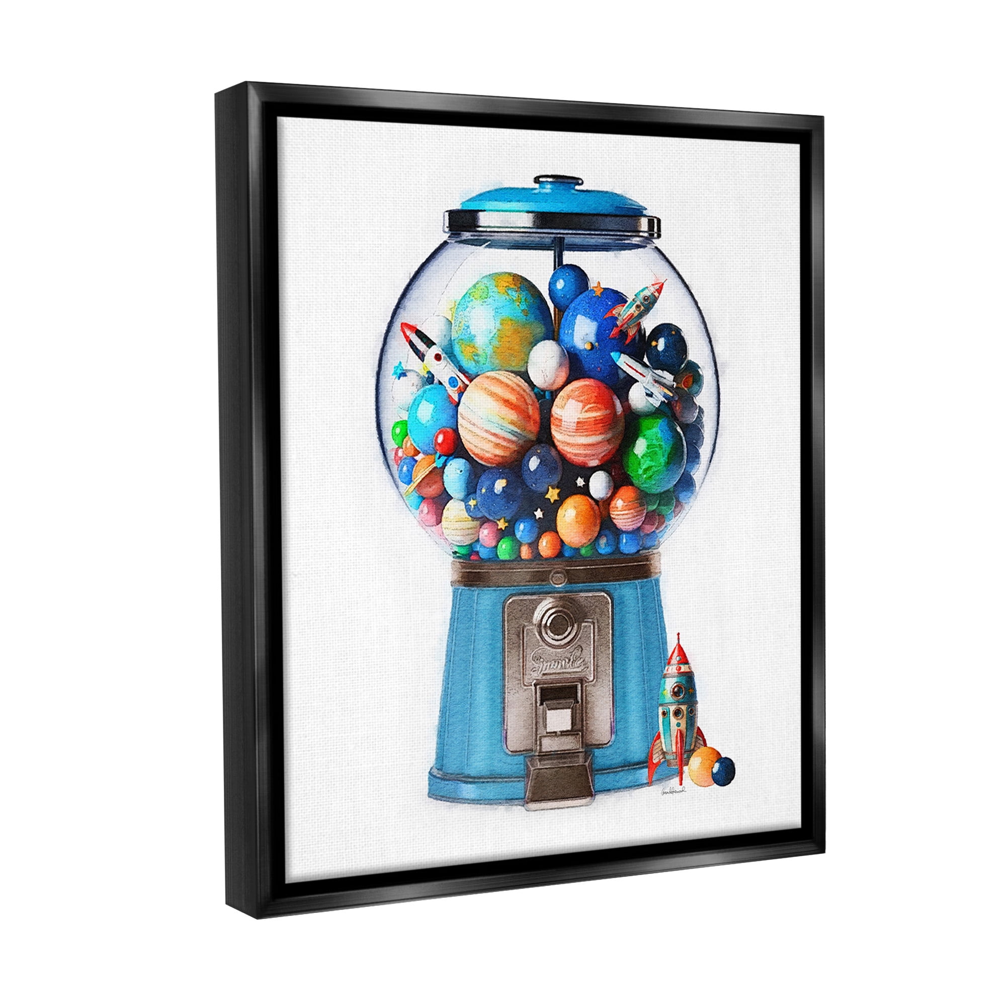 Stupell Industries Outer Space Candy Dispenser Art for Kids Painting Black Floater Framed Canvas Art Print Wall Art, 17 x 21