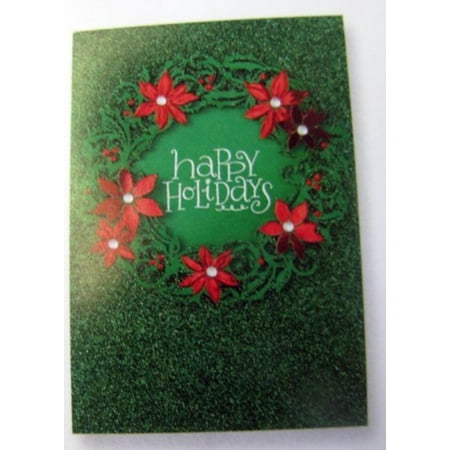 Hallmark PX2375 3-D Wreath with Red Poinsettia's - Happy Holidays By Christmas Boxed Cards