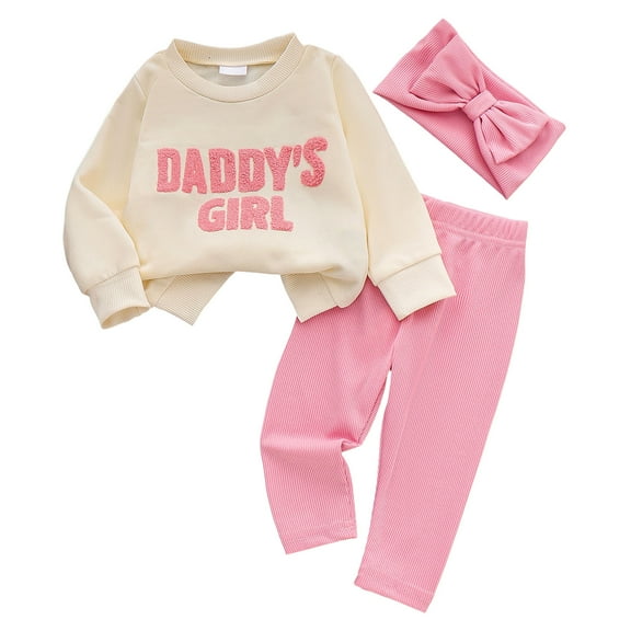 Zanarzt Toddler Baby Girls Clothes Outfits Toddler Baby Girl Clothes 3PCS Long Sleeve Pullover Sweatshirt and Pants Bow Headband Pink,6-9 Months