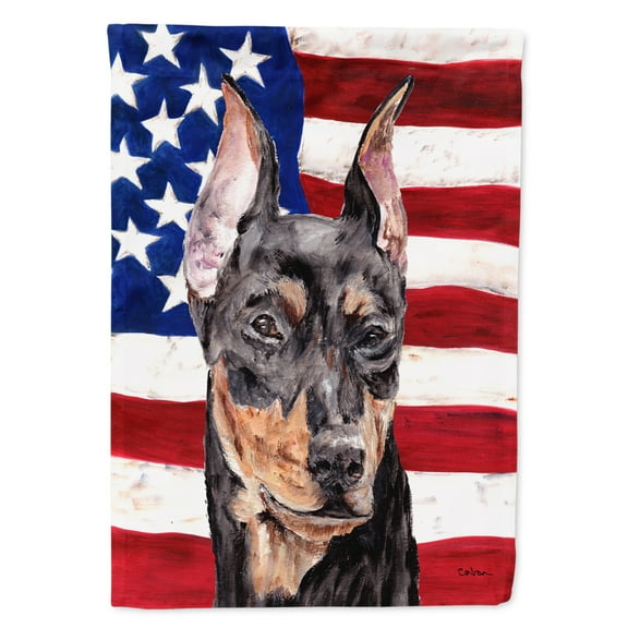 Carolines Treasures SC9644CHF German Pinscher with American Flag USA Flag Canvas House Size  Large multicolor