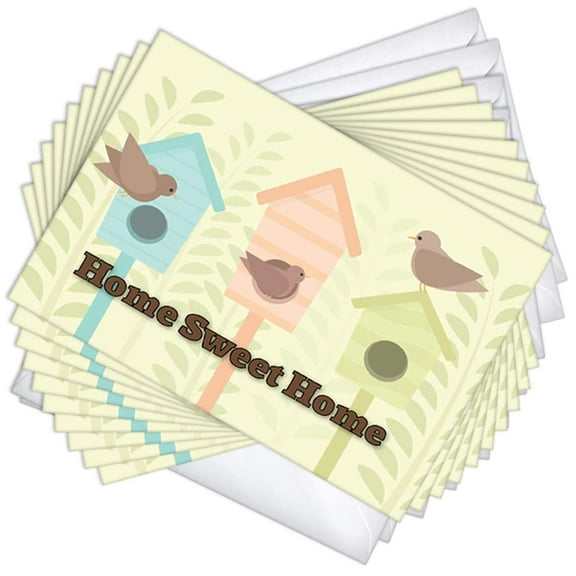 Bird Houses New Home Housewarming Greeting Cards | 10 Pack Bulk Set (4x6)