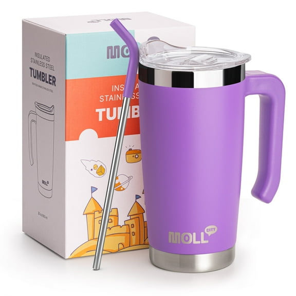 20oz Kids Tumbler with Handle & Straw - Insulated Stainless Steel Travel Mug, Leak-Proof Lid, Non-Slip Silicone Base, BPA Free (Purple)