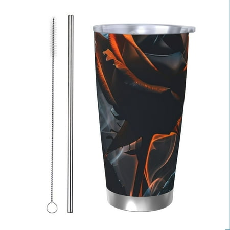 

KLL Blue and Red Roses Artwork Print 40oz Stainless Steel Insulated Car Cup with Spillproof Lid - Keep Your Drink Hot or Cold on the Go-Straw Two-piece Set