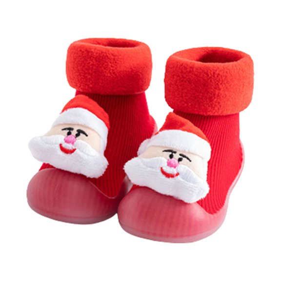 Odeerbi Christmas Baby First Walkers Boys Girls Winter Plush Toddler Socks Indoor Shoes Red