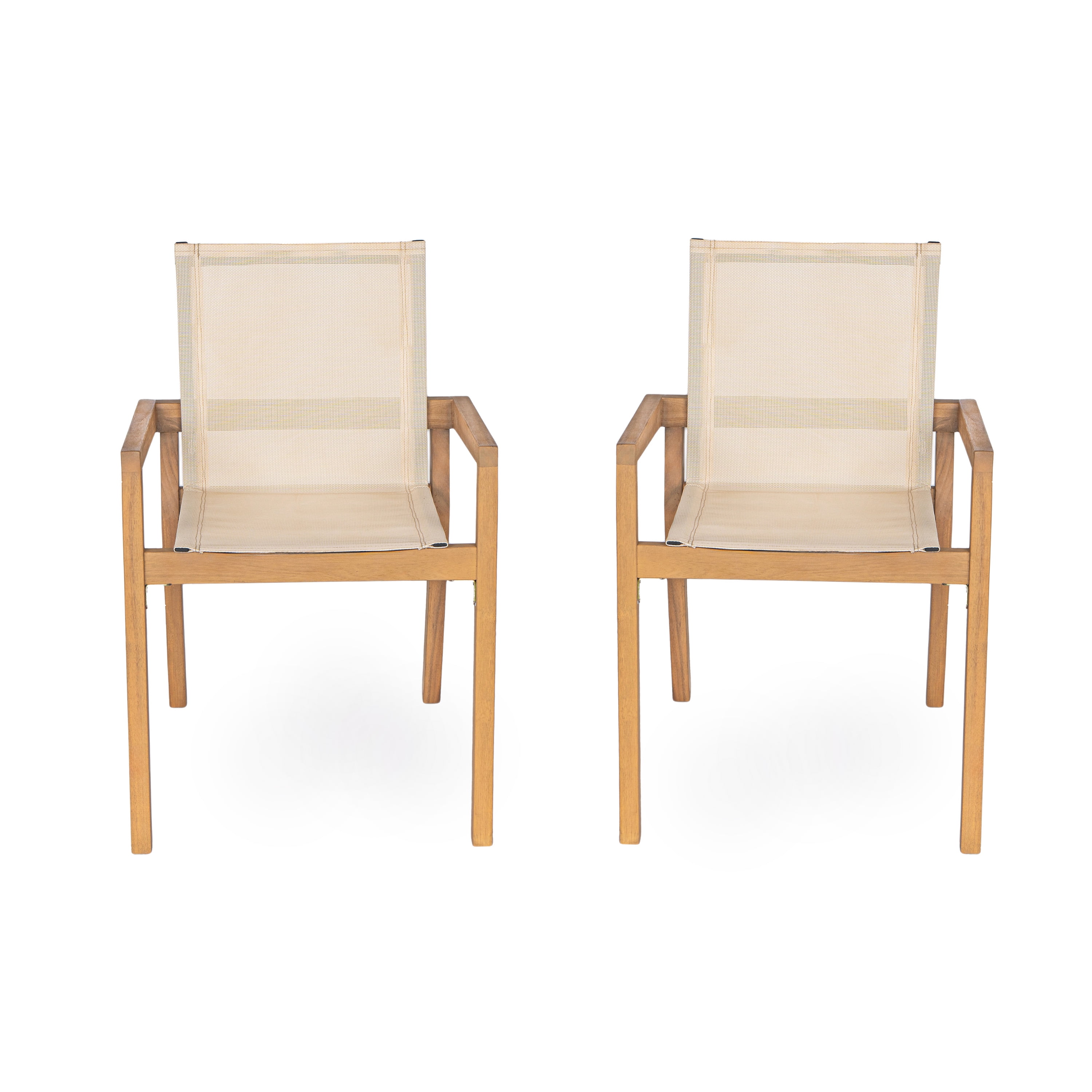 Euroco BELFAST DINING CHAIR,Set of 2,Teak Frame+ Beige Textile
