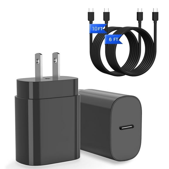 2 Pack Type C Charger, Fast Charge，Usb C ,C Charger with 10FT Cable and 6FT Cable,Copmpatible with Samsung S24 S23 S22 S21 S20