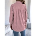 thumbnail image 5 of Womens Corduroy Shacket Blouses Button Down Shirts Pocket Long Sleeves Tops Jacket Coats Pink M, 5 of 6