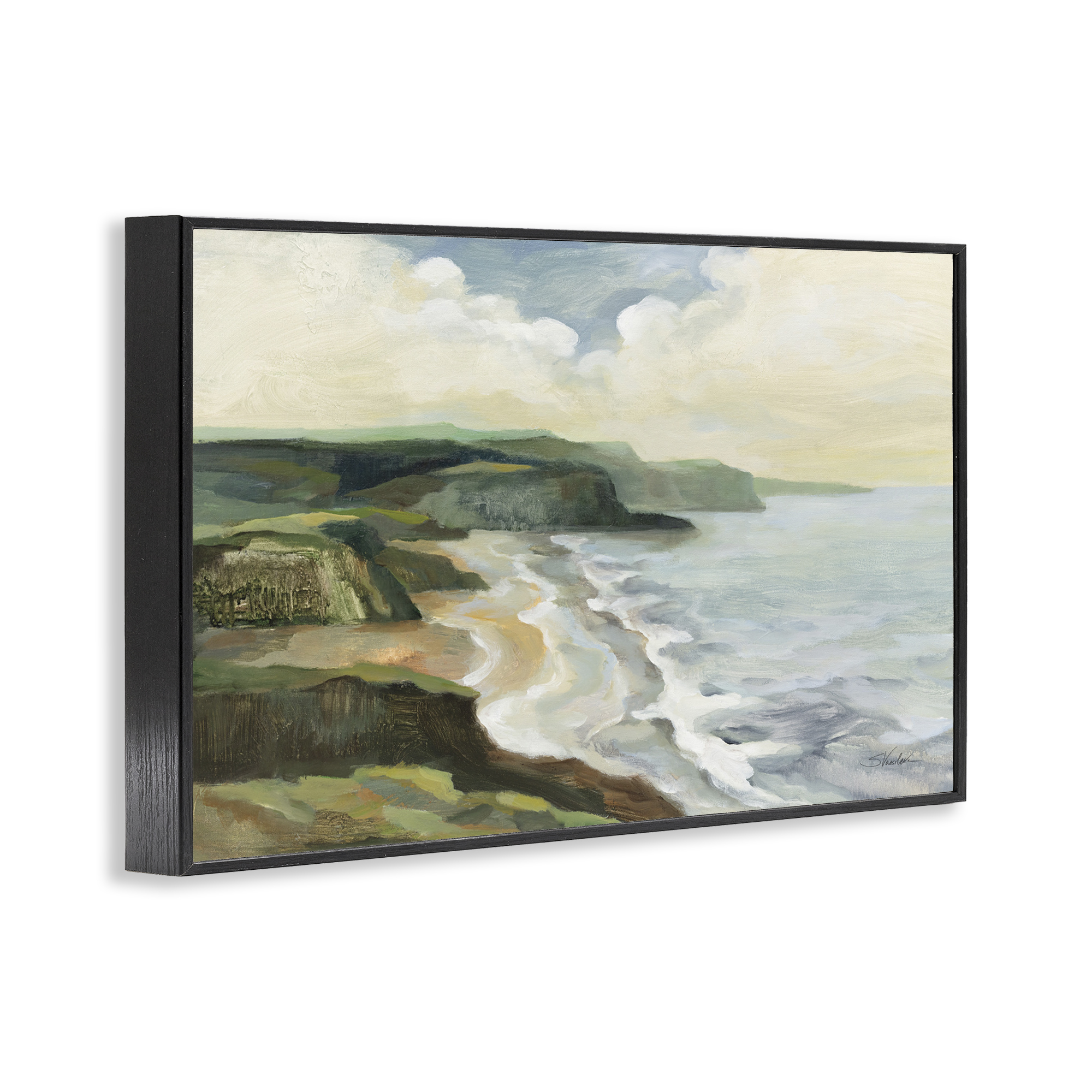 Stupell Industries Irish Coast Cliffs Landscape Painting Black Framed Art Print Wall Art, 30 x 20