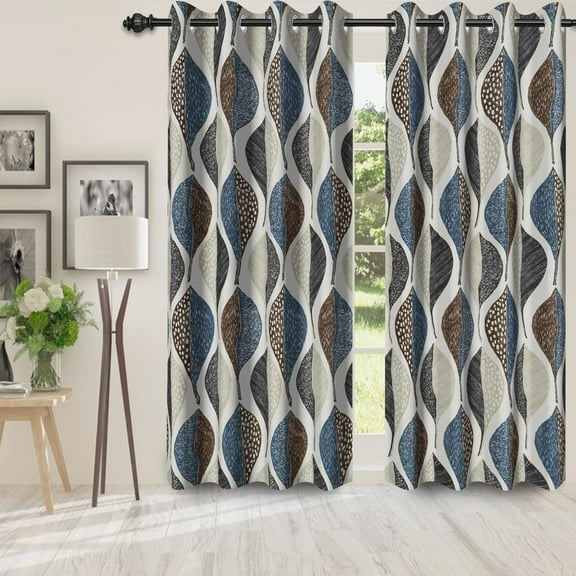 Ogee Print Blackout Curtains For Bedroom/Living Room,2 Panels Sets Window Curtain,Blue Brown Geometric Patterns Thermal Insulated Printed Curtains With Grommet 26"W x 54"L (Pack of 2)