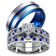 Loversring Heart Cut Blue & White Cubic Zirconia Engagement & Wedding Ring Sets