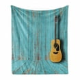 thumbnail image 1 of Rustic Wood Soft Flannel Fleece Throw Blanket, Guitar Leaned Against a Vintage Wall with Weathered Paint, Cozy Plush for Indoor and Outdoor Use, 60" x 80", Pale Brown Pale Teal, by Ambesonne, 1 of 6