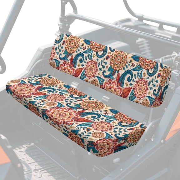 FKELYI Art Boho Flower Leaf Print 2 Pcs UTV Seat Covers Anti-Scartch Bench Seat Cover Dustproof Powersports Seats Protection Cover Compatible with Mule SX 2017-2023