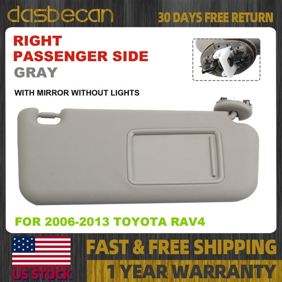 Dasbecan Right Passenger Side Gray Sun Visor With Mirror For TOYOTA RAV4 2006-2013 74310-42452-B2 7431042452B2
