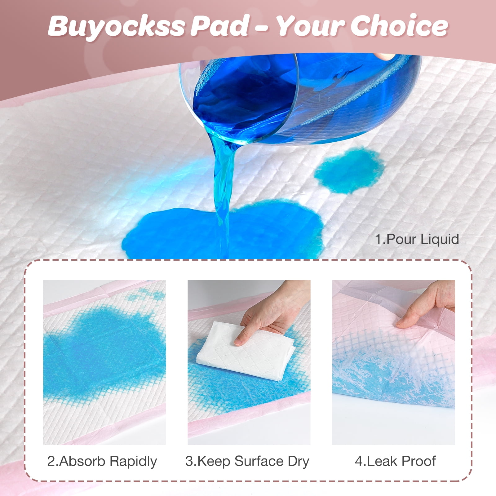 Buyockss 80Count Disposable Underpads 18 x 18 inch  Bed Pads Waterproof Pink