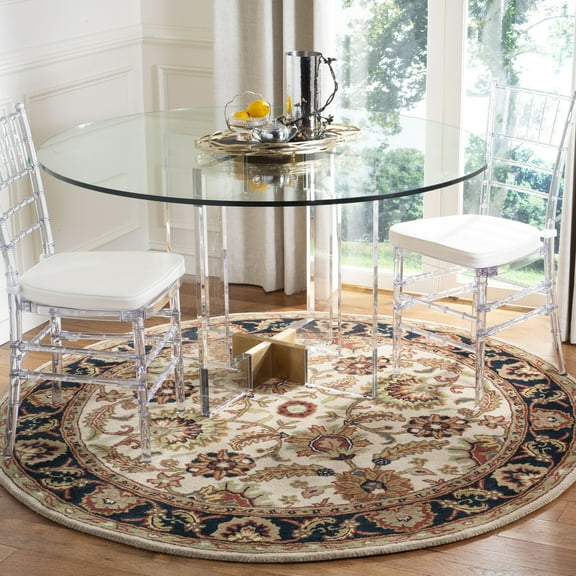 SAFAVIEH Classic Fredrick Oriental Wool Area Rug, Ivory/Navy, 8' x 8' Round